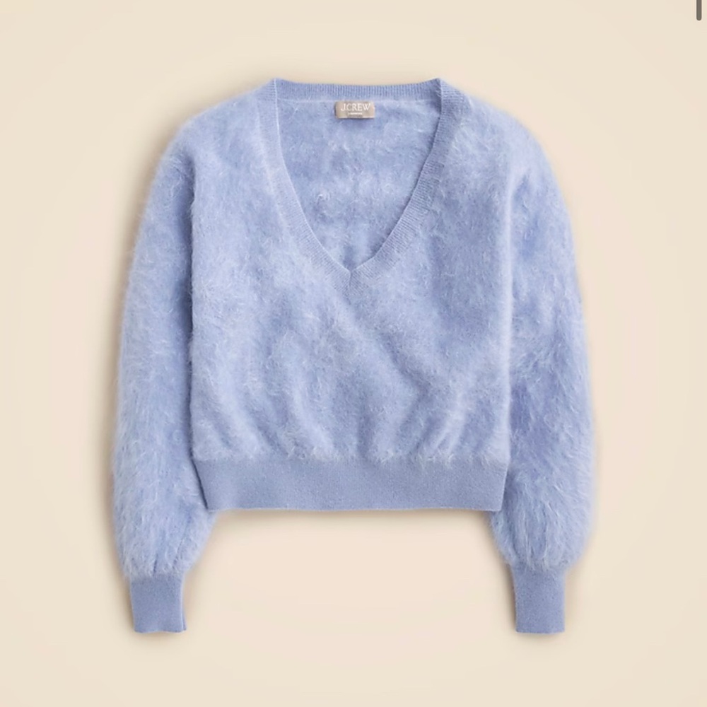 J Crew brushed cashmere cropped V-neck sweater Sz M